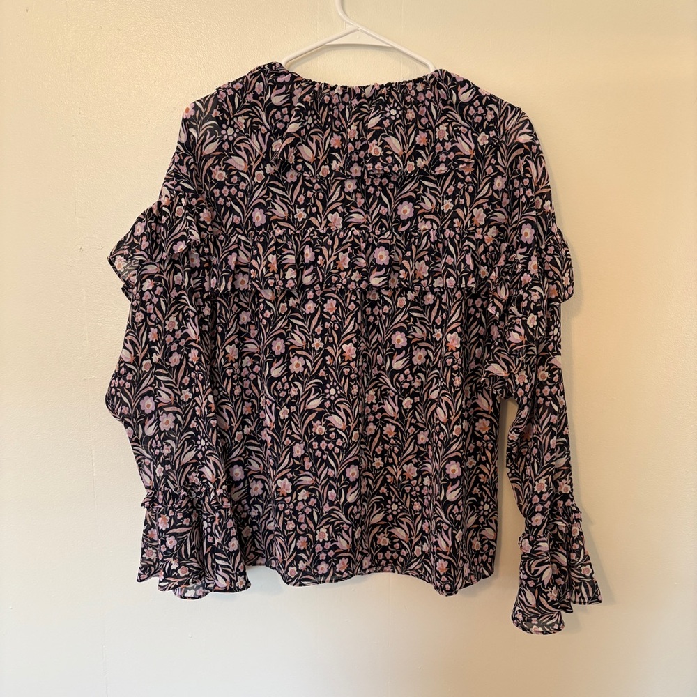 Navy Floral J Crew Blouse - Picture 3 of 4